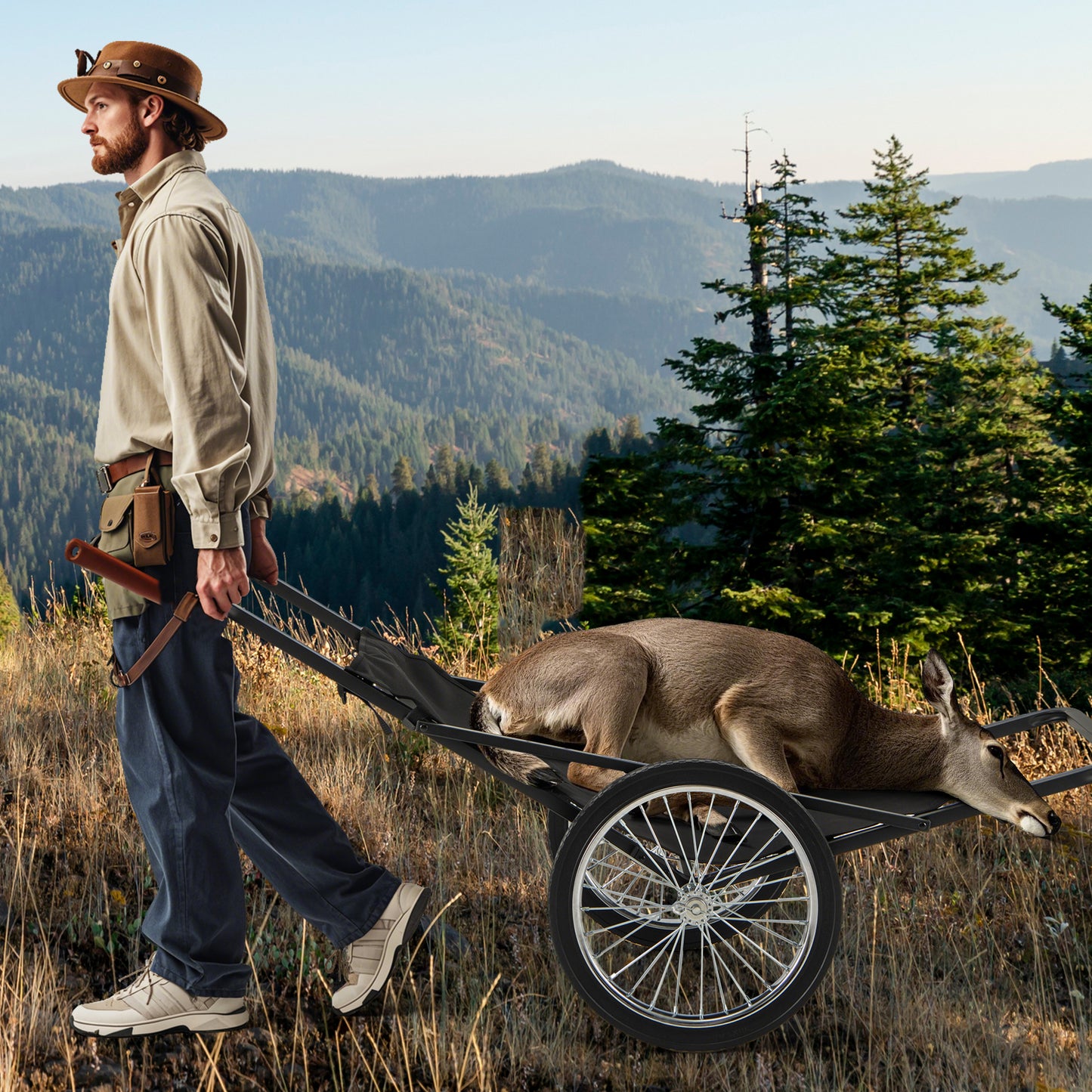 550 LBS Folding Deer Game Cart with Polyester Liner for Hunting