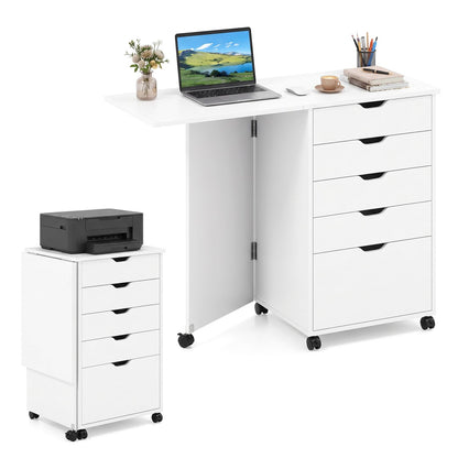 Folding Desk with Storage Drawers and Wheels for Dorms Apartments