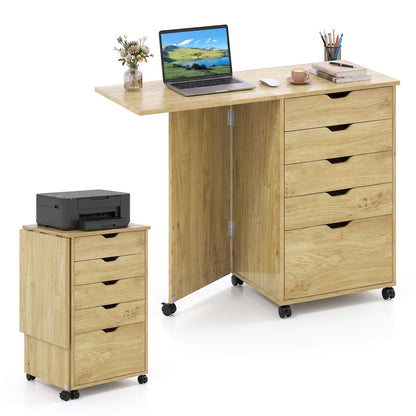 Folding Desk with Storage Drawers and Wheels for Dorms Apartments