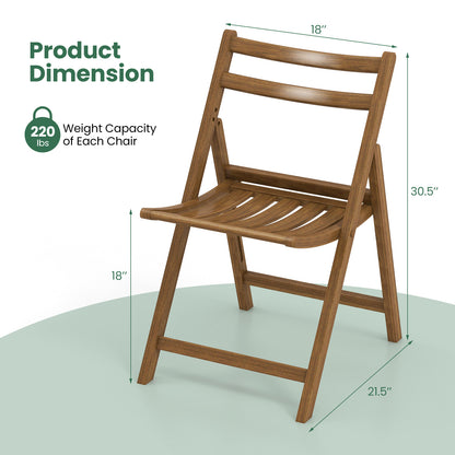 Folding Dining Chair Set of 2 with Rubber Wood Frame and Slatted Seat-Walnut
