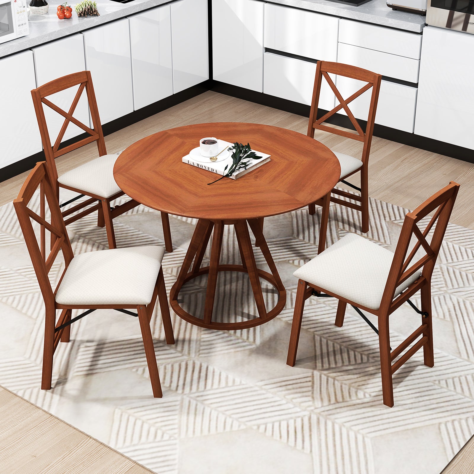 Folding Dining Chairs Set of 2 with Padded Seat and Rubber Wood Frame-A