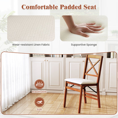 Folding Dining Chairs Set of 2 with Padded Seat and Rubber Wood Frame-A