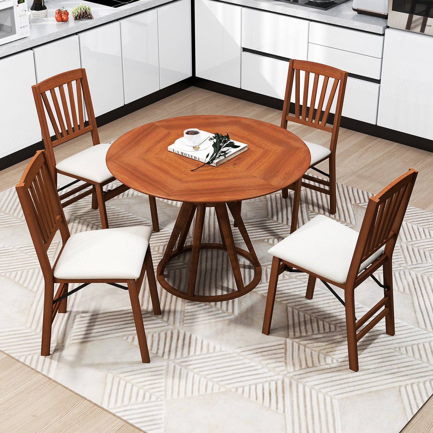 Folding Dining Chairs Set of 2 with Padded Seat and Rubber Wood Frame-B