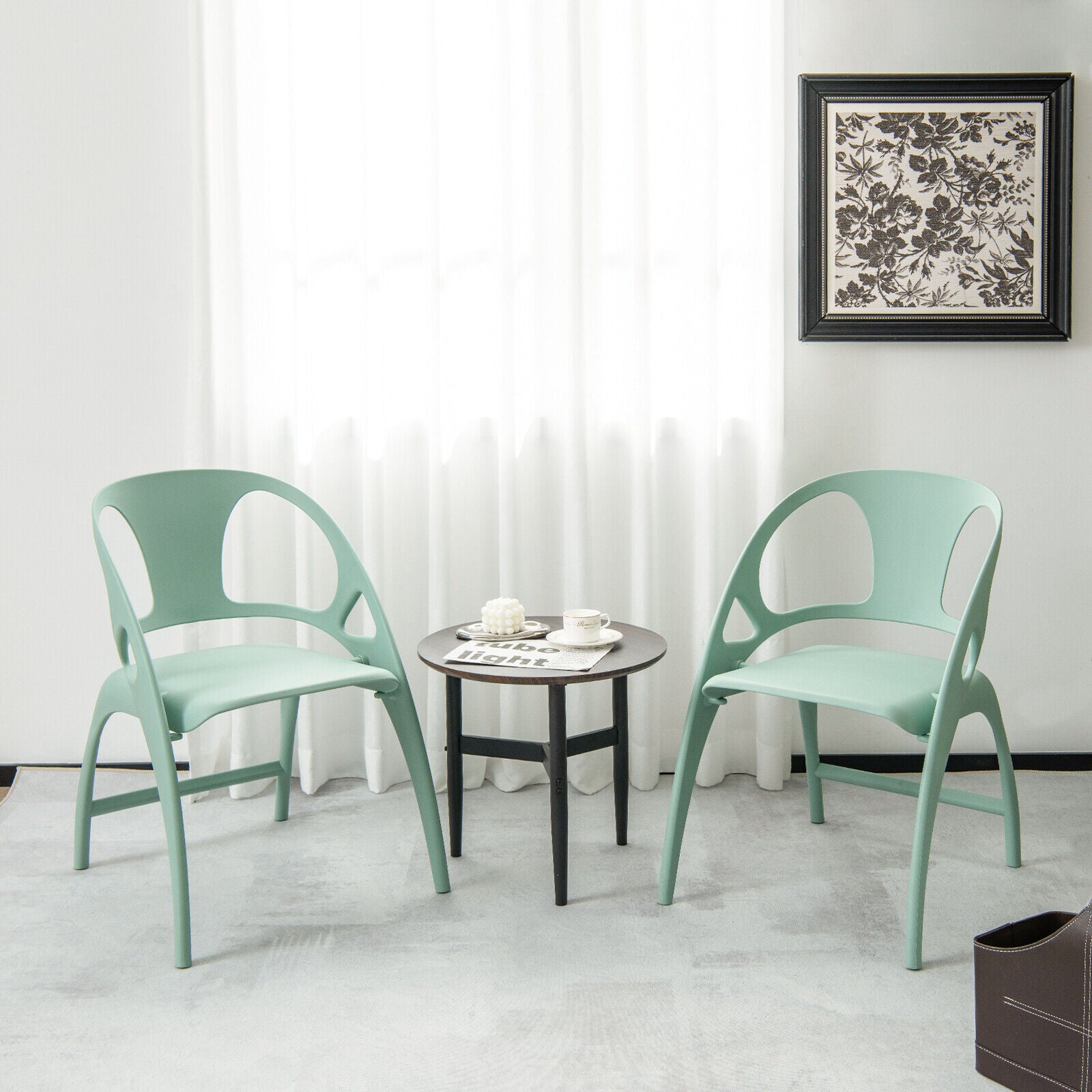Folding Dining Chairs Set of 2 with Armrest and High Backrest-Green