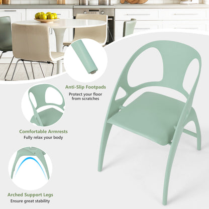 Folding Dining Chairs Set of 2 with Armrest and High Backrest-Green