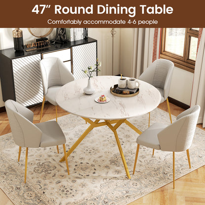 Folding Dining Table 47 Inch Extendable Round Kitchen Table with Drop Leaves-White