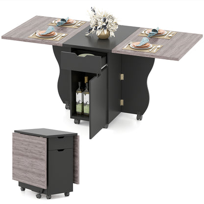 Folding Dining Table 3-in-1 Space-Saving Drop Leaf Kitchen Table with Lockable Wheels-Black