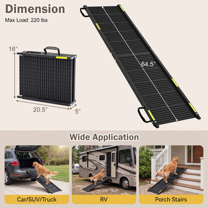 Folding Dog Ramp for Car with Plastic Non-Slip Surface for Large Dogs-Black