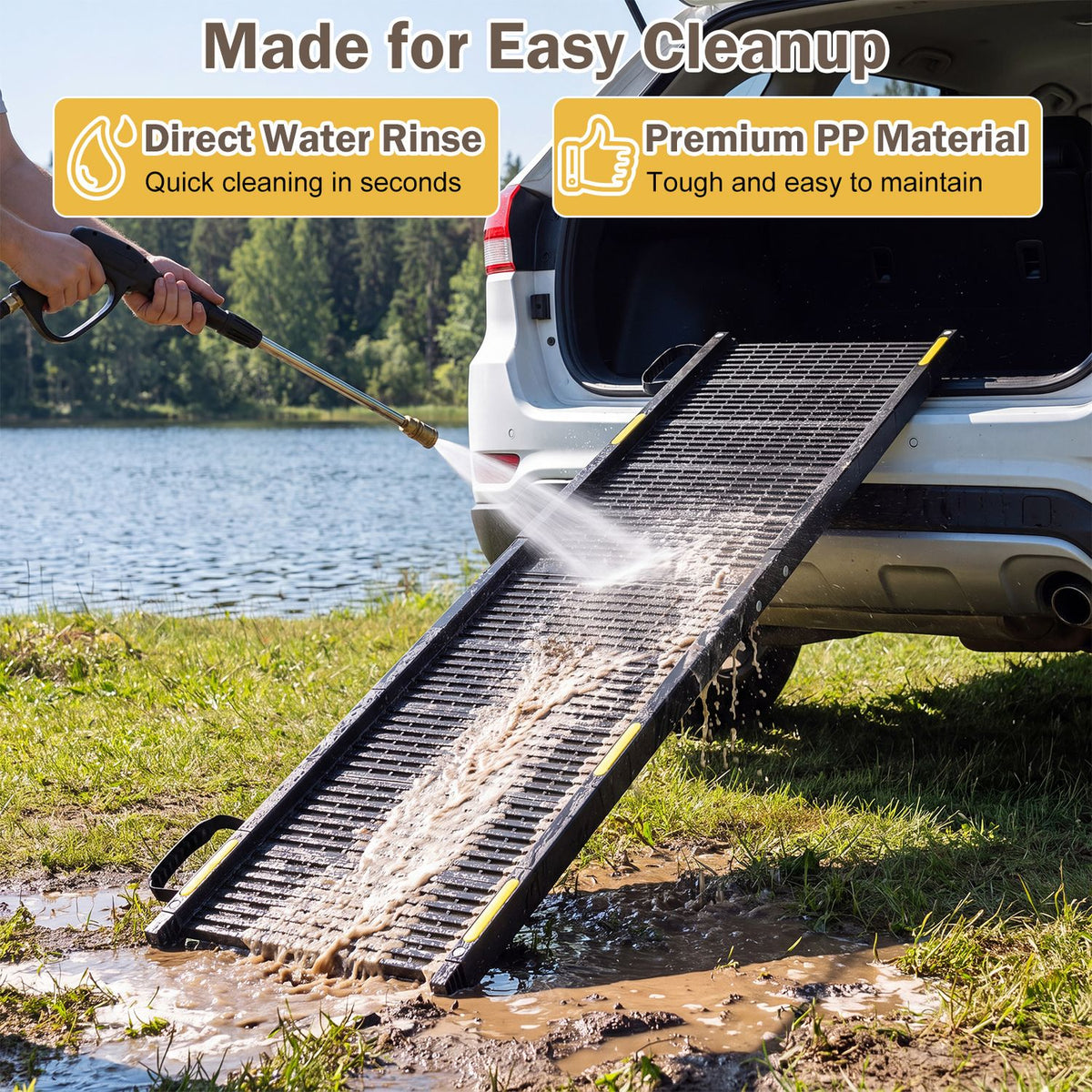 Folding Dog Ramp for Car with Plastic Non-Slip Surface for Large Dogs-Black