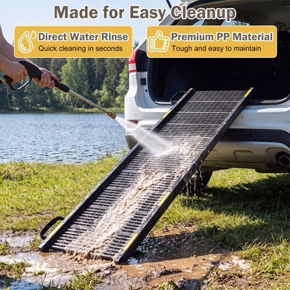 Folding Dog Ramp for Car with Plastic Non-Slip Surface for Large Dogs-Black