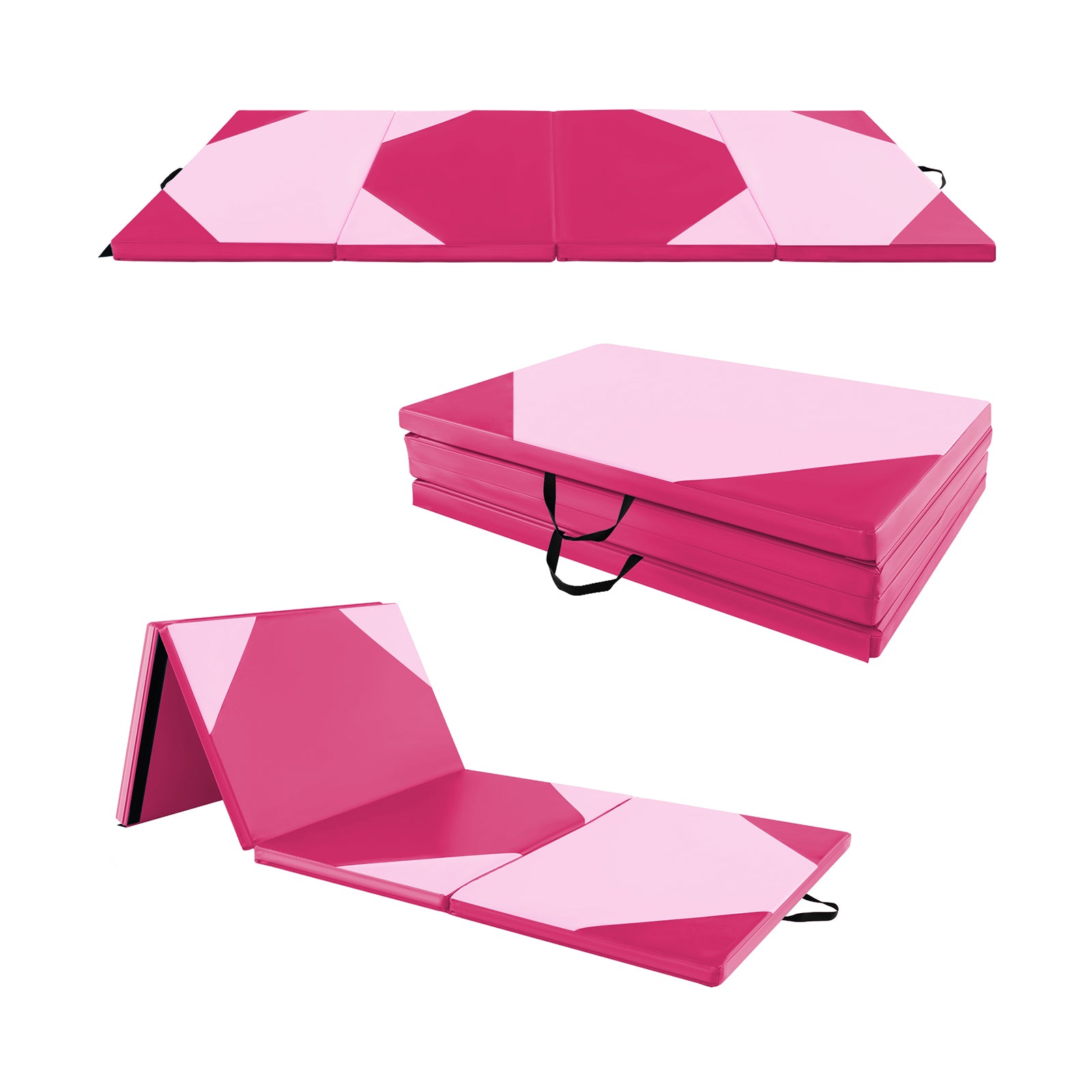 10 Feet x 4 Feet x 2 Inch Folding Exercise Mat with Hook and Loop Fasteners-Purple - Hot Pink
