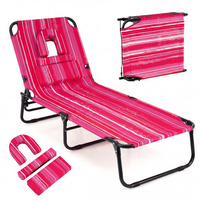 Folding Face Down Tanning Chair with Face Hole 3 Removable Pillows
