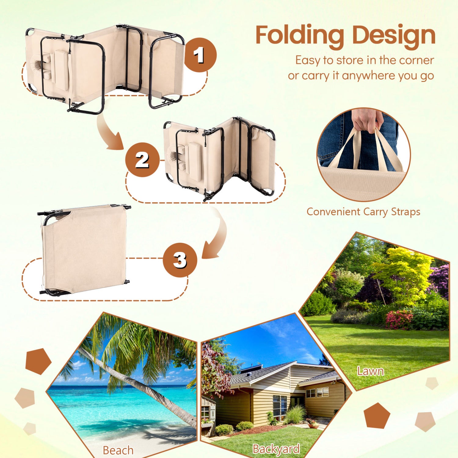 Folding Face Down Tanning Chair with Face Hole 3 Removable Pillows