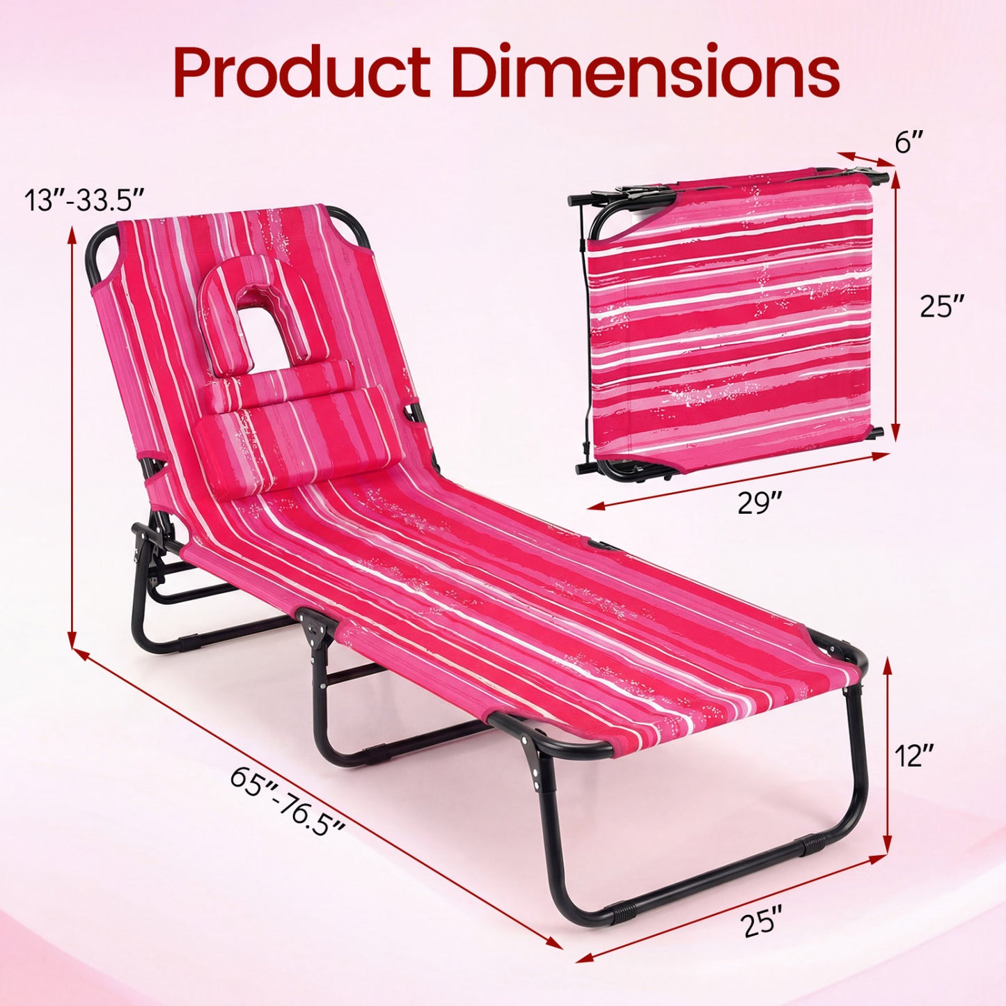 Folding Face Down Tanning Chair with Face Hole 3 Removable Pillows