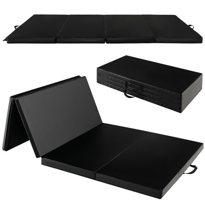 Folding Gymnastics Mat with Carry Handles and Sweatproof Detachable PU Leather Cover