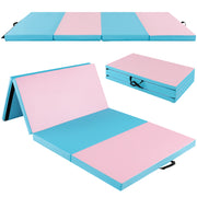 Folding Gymnastics Mat with Carry Handles and Sweatproof Detachable PU Leather Cover-Purple - Blue