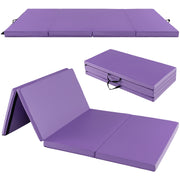 Folding Gymnastics Mat with Carry Handles and Sweatproof Detachable PU Leather Cover-Purple - Purple