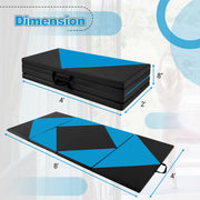 8 Feet PU Leather Folding Gymnastics Mat with Hook and Loop Fasteners-Blue - Blue