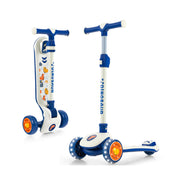Folding Kids Scooter with Extra Wide Deck and LED Lighted PU Wheels-Blue - White