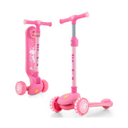 Folding Kids Scooter with Extra Wide Deck and LED Lighted PU Wheels-Blue - Pink