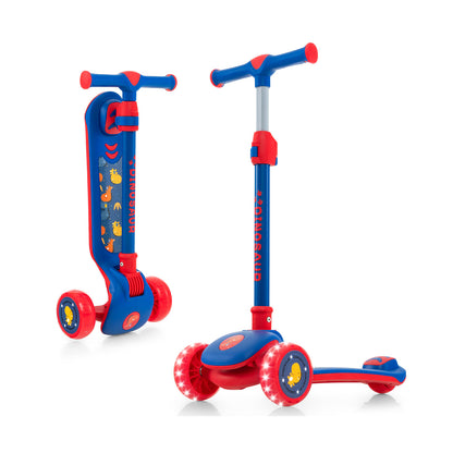 Folding Kids Scooter with Extra Wide Deck and LED Lighted PU Wheels-Blue - Blue