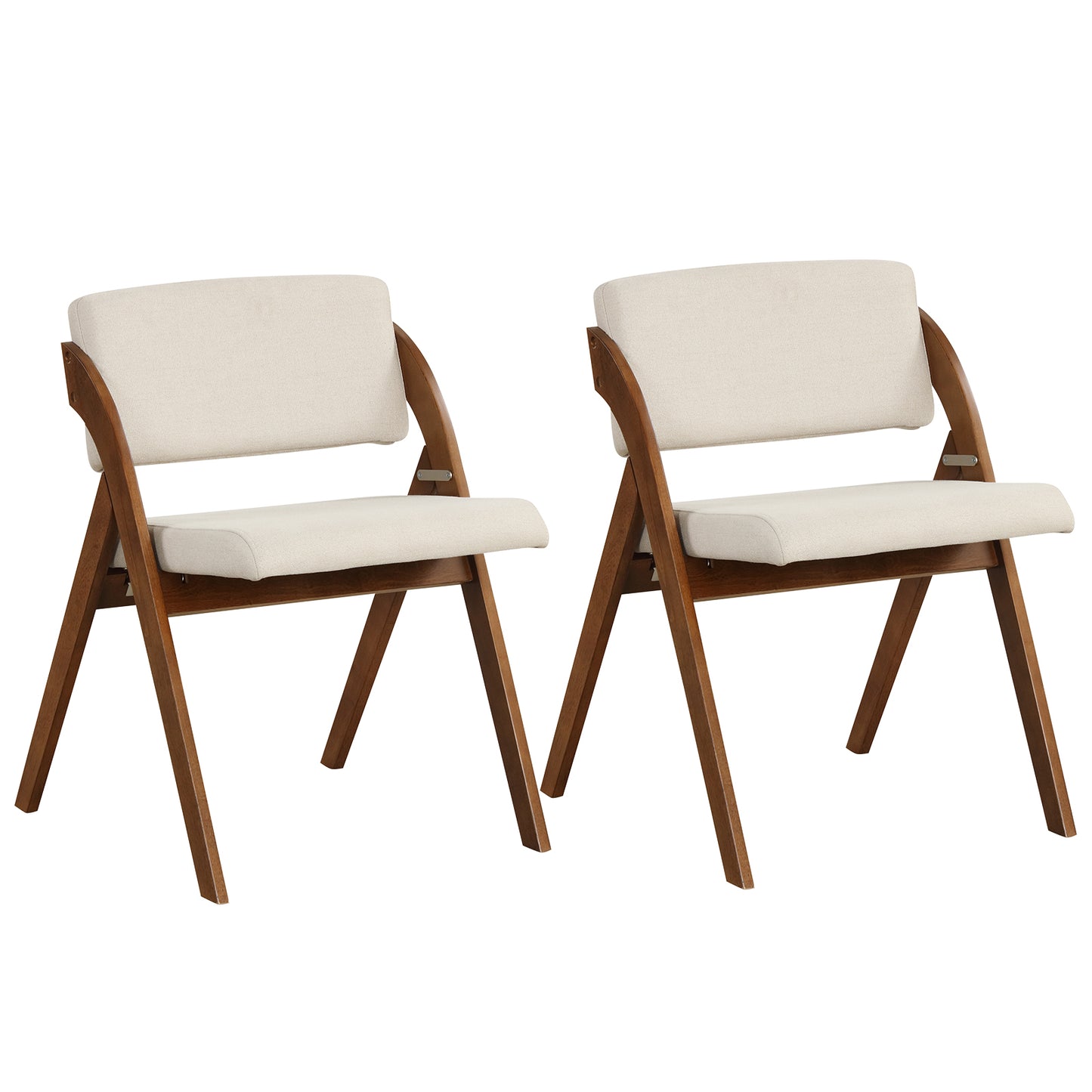 Set of 2 Folding Kitchen Dining Chairs with Rubber Wood Legs-Natural - Walnut