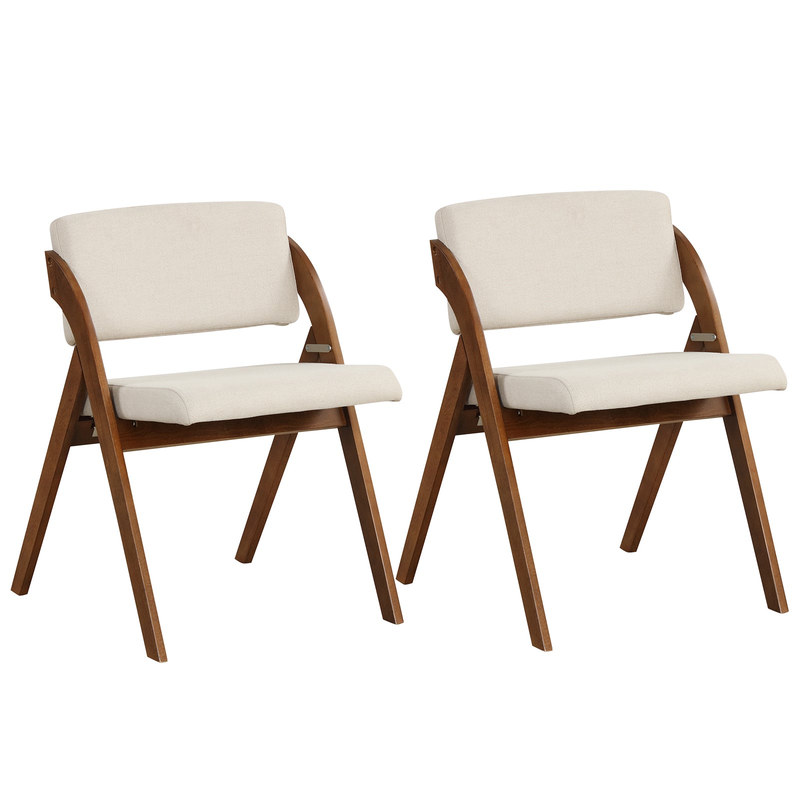 Set of 2 Folding Kitchen Dining Chairs with Rubber Wood Legs-Natural - Walnut