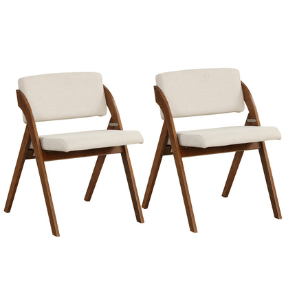 Set of 2 Folding Kitchen Dining Chairs with Rubber Wood Legs-Natural - Walnut