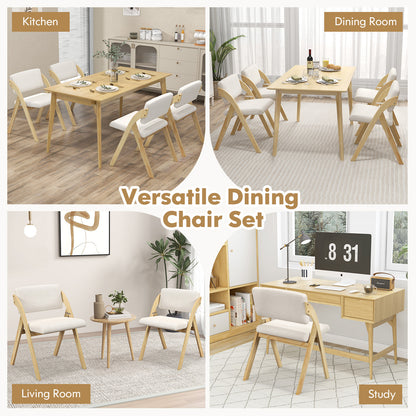 Set of 2 Folding Kitchen Dining Chairs with Rubber Wood Legs