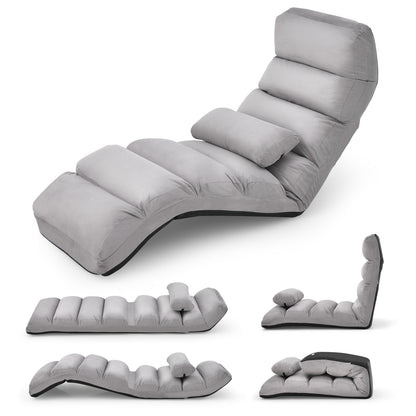 Folding Lazy Sofa Couch with Pillow-Gray