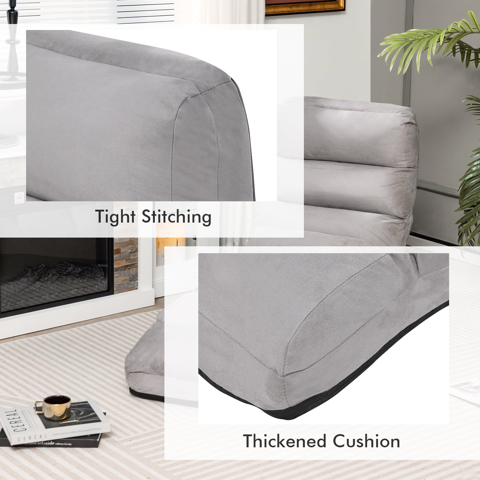 Folding Lazy Sofa Couch with Pillow-Gray