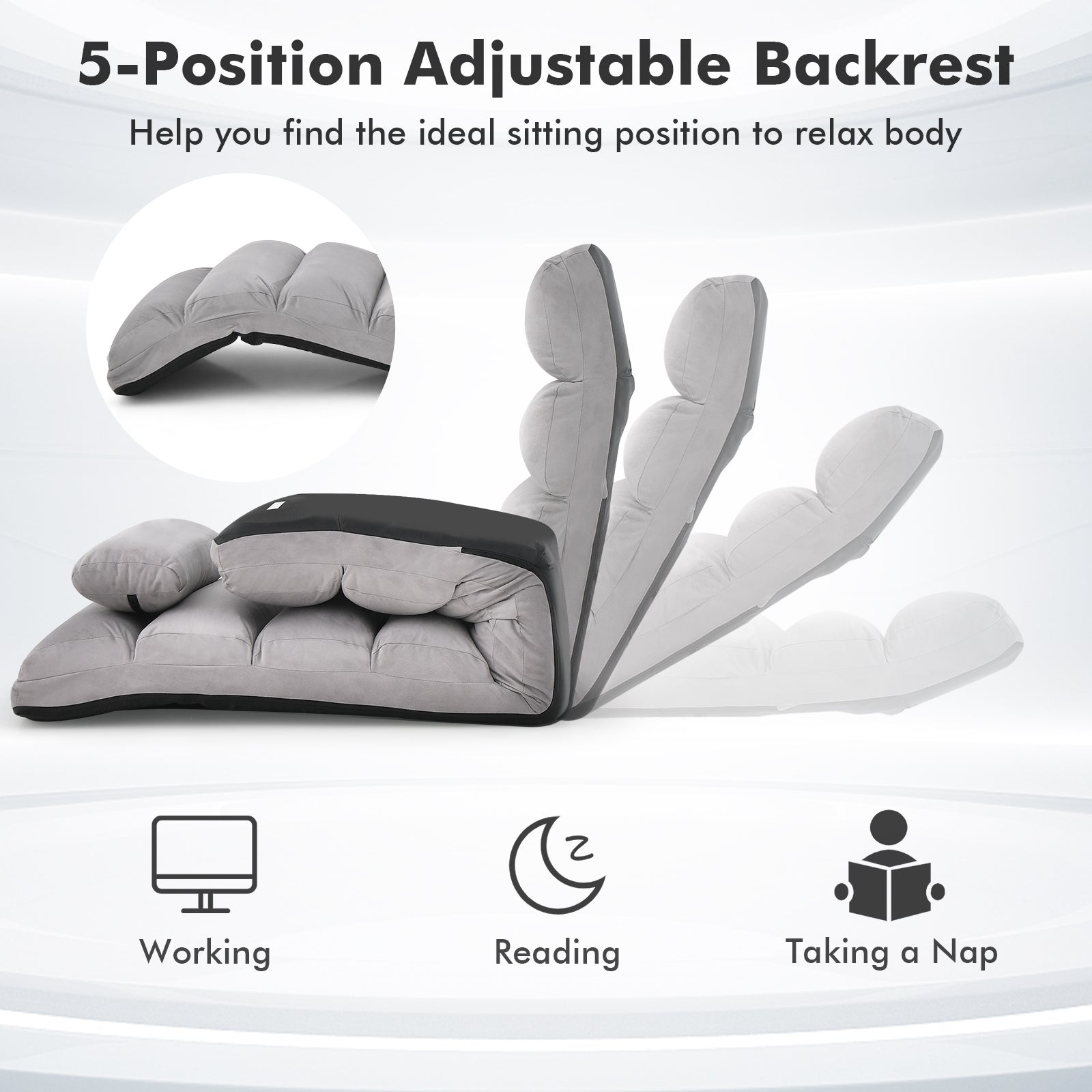 Folding Lazy Sofa Couch with Pillow-Gray