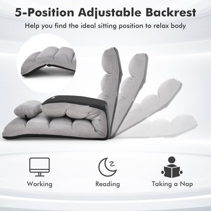 Folding Lazy Sofa Couch with Pillow-Gray