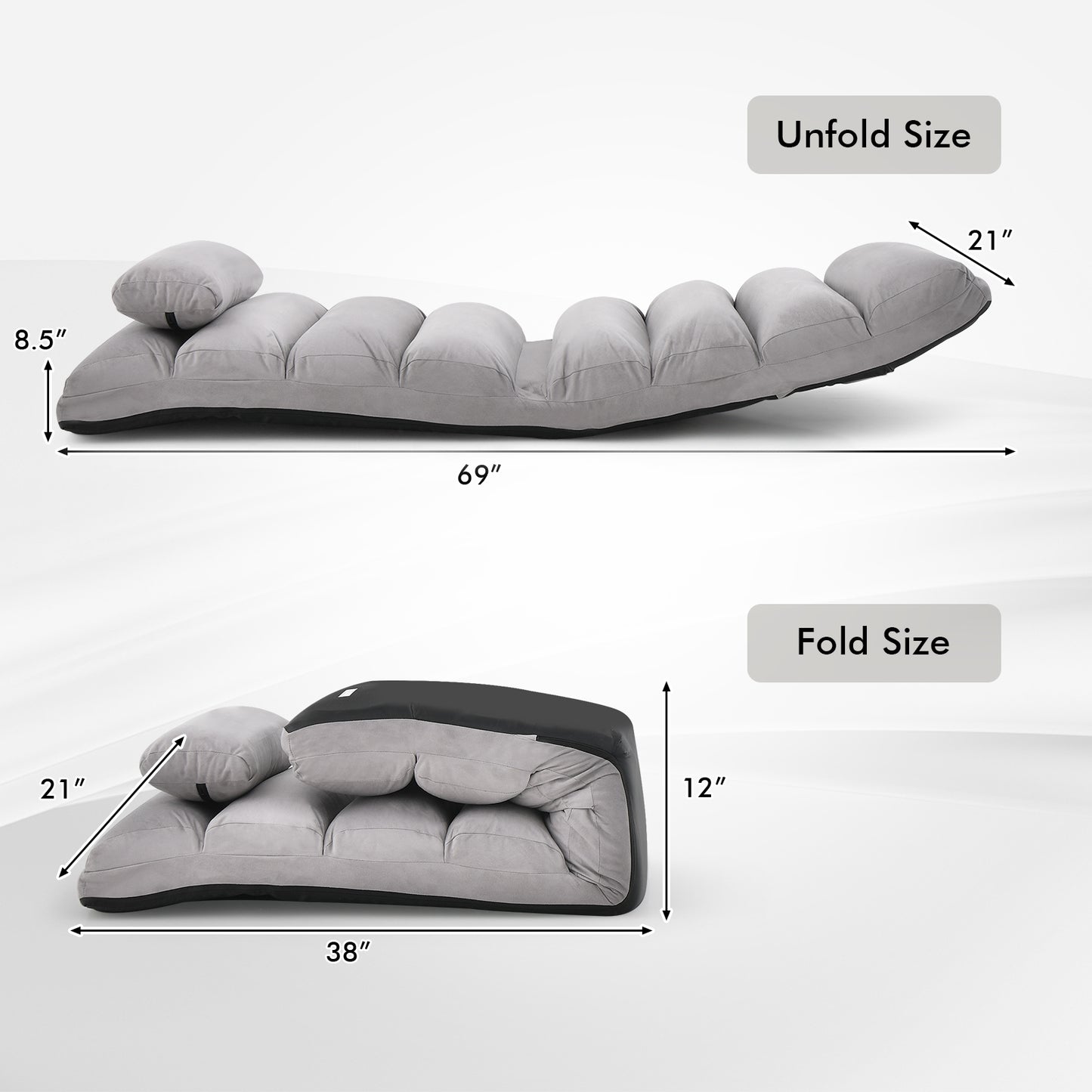 Folding Lazy Sofa Couch with Pillow-Gray