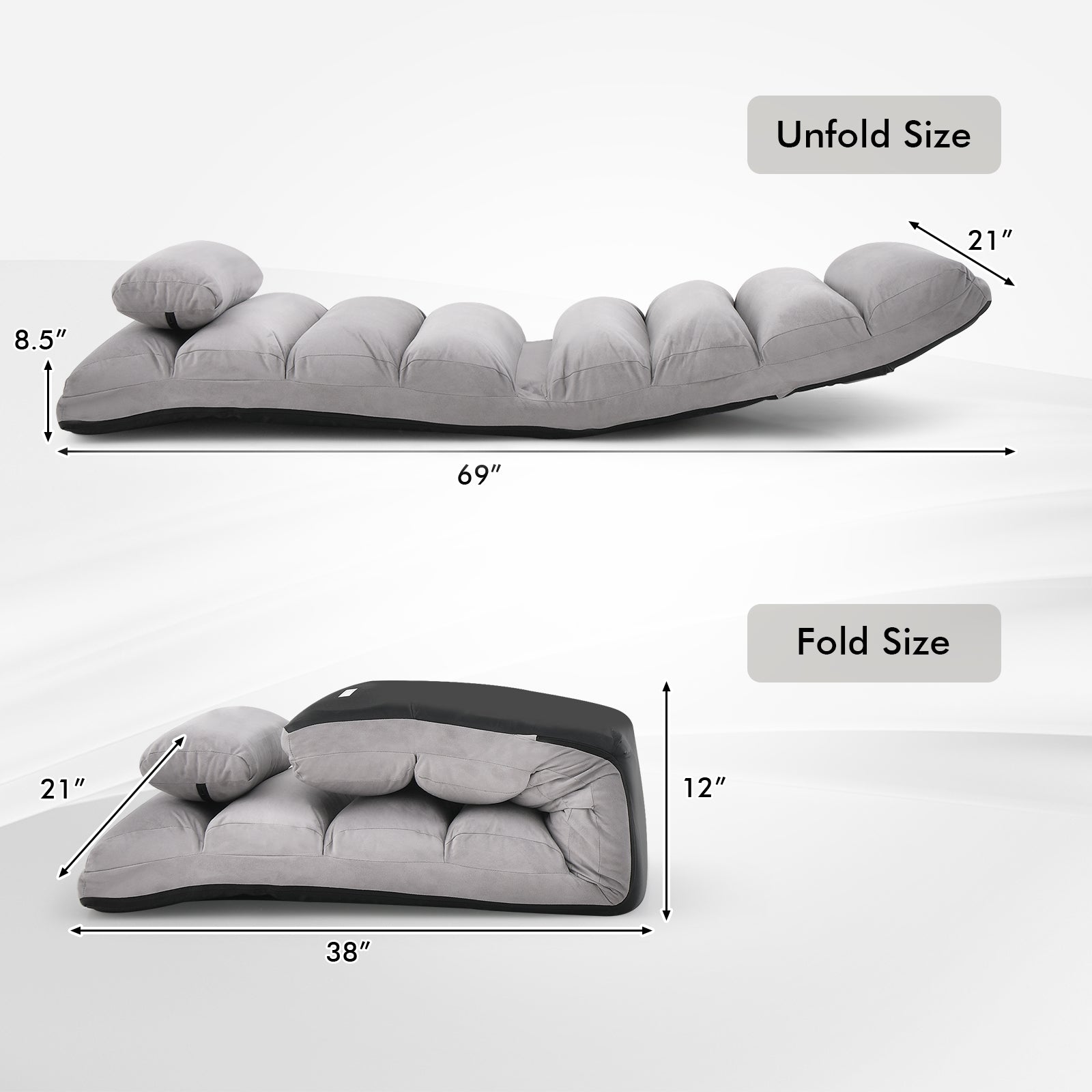 Folding Lazy Sofa Couch with Pillow-Gray