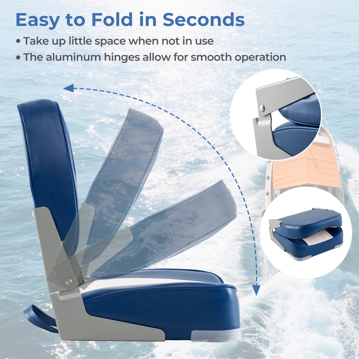 2-Pack Boat Seats Folding Low Back Boat Chairs Waterproof PVC Leather Cabin Seating-Blue
