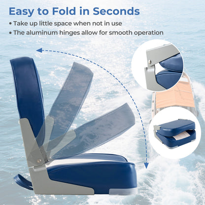 2-Pack Boat Seats Folding Low Back Boat Chairs Waterproof PVC Leather Cabin Seating-Blue