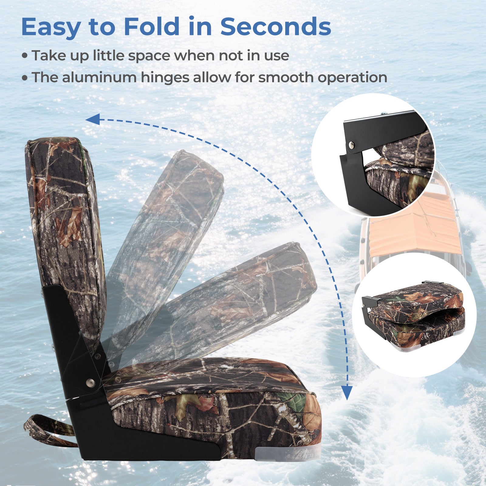 2-Pack Boat Seats Folding Low Back Boat Chairs Waterproof PVC Leather Cabin Seating-Camouflage
