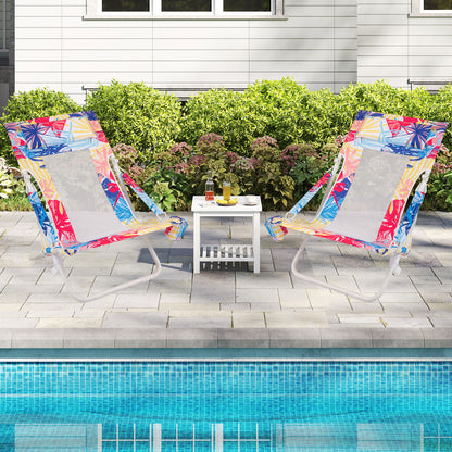 Folding Low Beach Chair Set of 2 Patio Sling Chairs with Padded Head Pillow-Pink