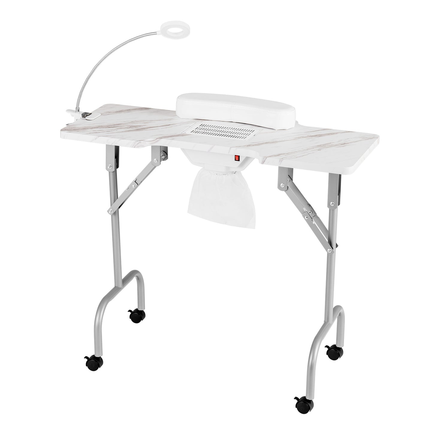 Folding Manicure Nail Table with Electric Dust Collector-Pink - White