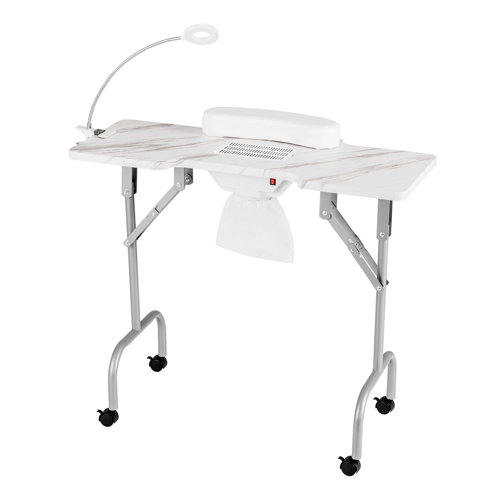 Folding Manicure Nail Table with Electric Dust Collector-Pink - White