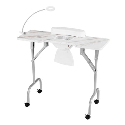 Folding Manicure Nail Table with Electric Dust Collector-Pink - White