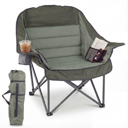 Folding Oversized Camping Chair with Side Pockets and Cup Holder