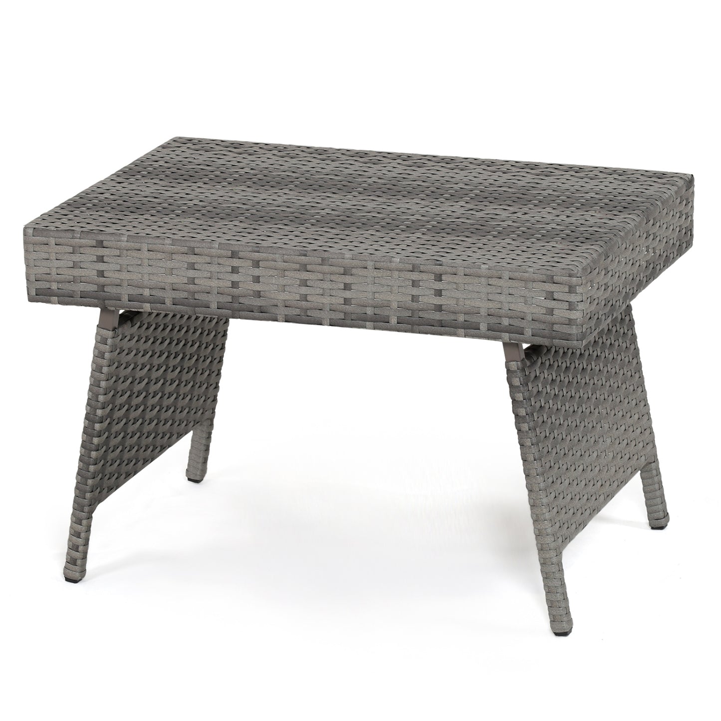 Folding PE Rattan Side Coffee Table Patio Garden Furniture-Brown - Gray