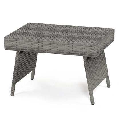 Folding PE Rattan Side Coffee Table Patio Garden Furniture-Brown - Gray
