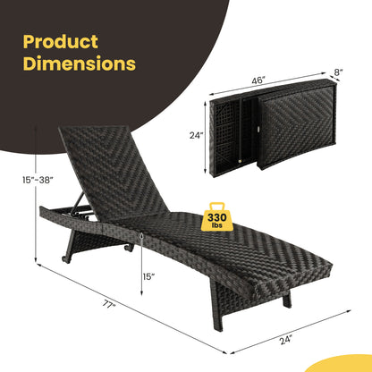 Folding Rattan Chaise Lounge Set of 2 with Adjustable Backrest