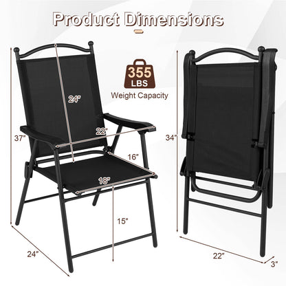 Folding Patio Chairs Set of 4 Outdoor Lawn Deck Seats with Armrests High Back-Black
