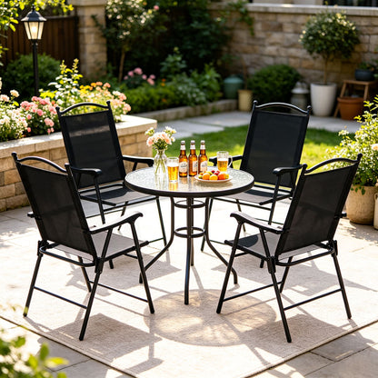 Folding Patio Chairs Set of 4 Outdoor Lawn Deck Seats with Armrests High Back-Black