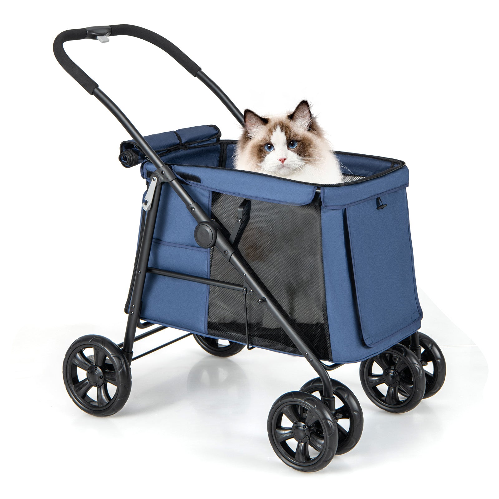 Folding Pet Stroller for Small and Medium Pets with Breathable Mesh andx One-Button Foldable-Gray - Gray