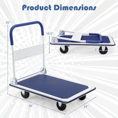 Folding Platform Hand Truck with 4 Wheels - 660 lbs Capacity